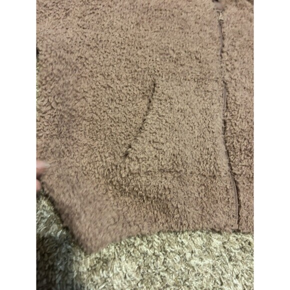 Skims Teddy Zip Up Crop Hoodie S/M Tan Brown Pockets Loungewear Fuzzy Soft - Picture 8 of 11